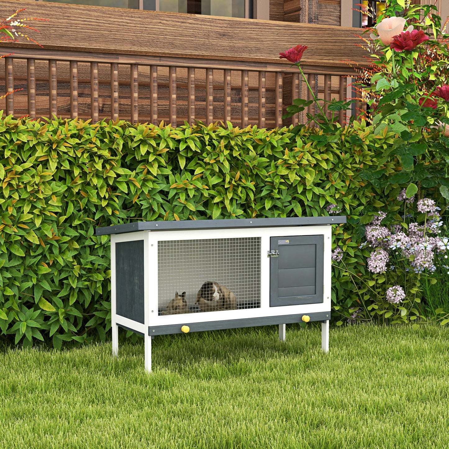 AI62 Decor PawHut Wooden Rabbit & Guinea Pig Hutch – 90x45x65 cm