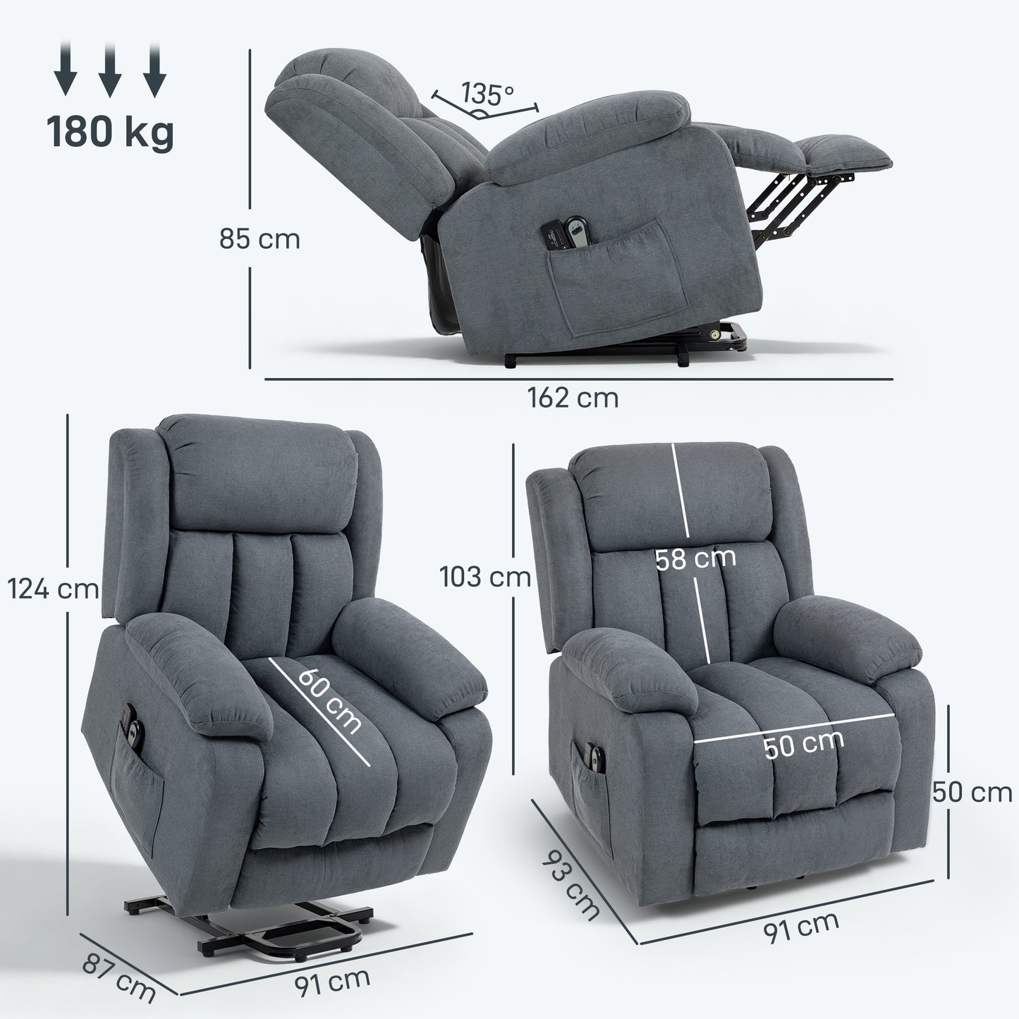 AI62 Decor Power Lift Recliner Chair with Massage & Footrest – Grey