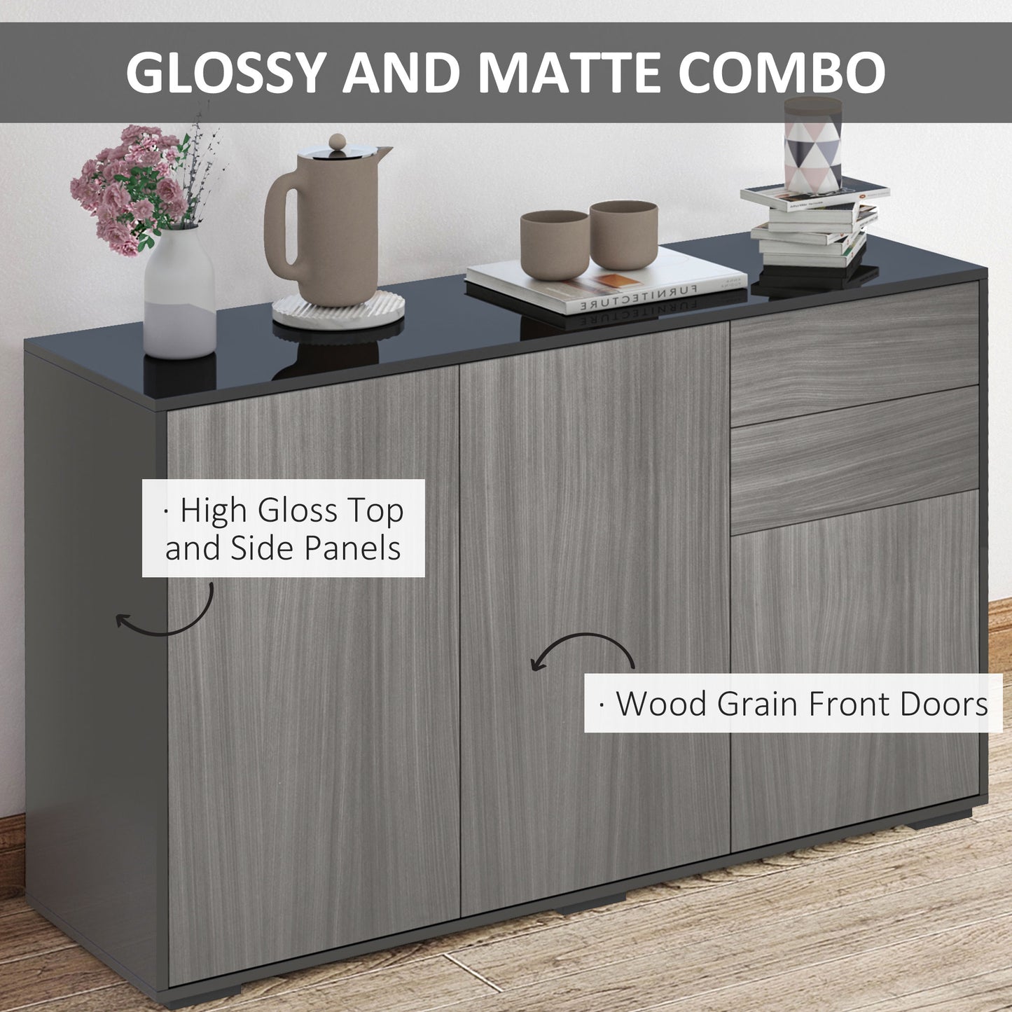 AI62 Decor Push-Open Cabinet with 2 Drawers and 2 Cabinets