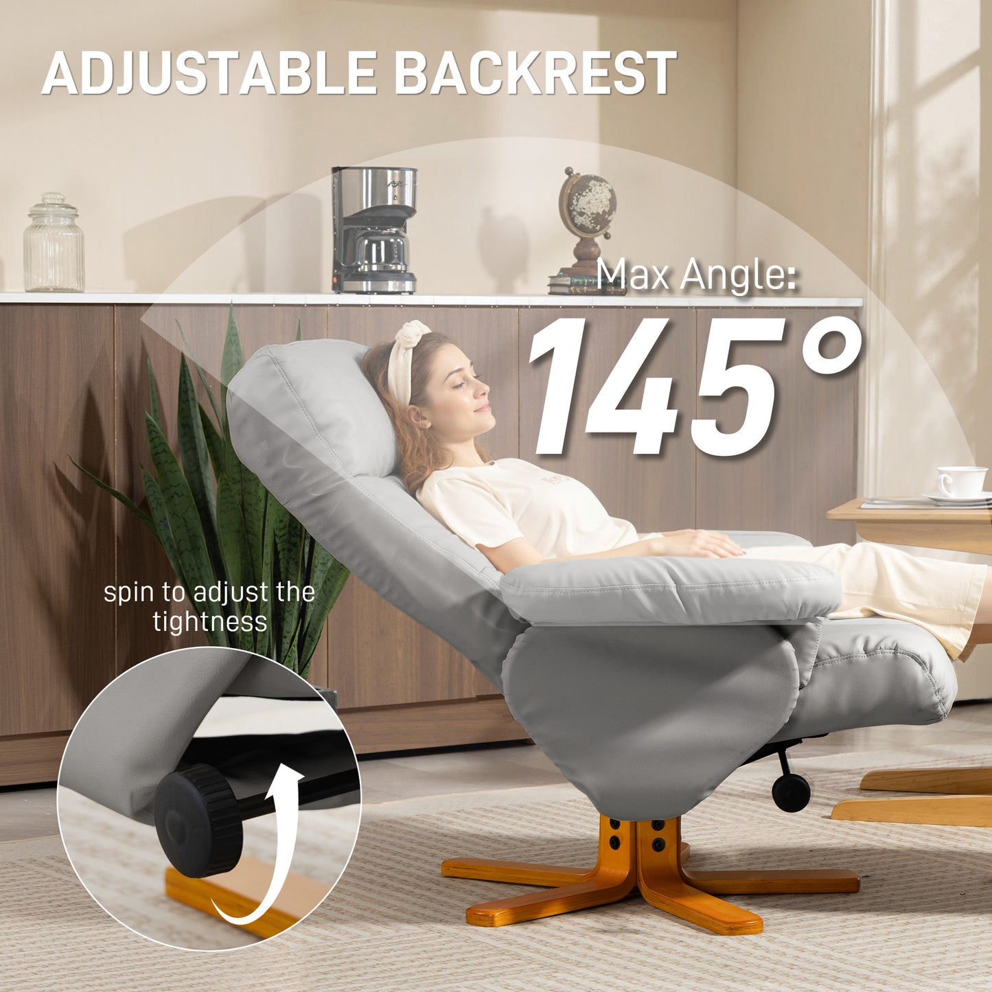AI62 Decor PU Leather Swivel Recliner Chair with Footstool & Storage