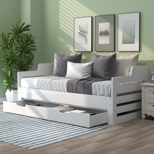 AI62 Decor Single Daybed with Pull-Out Trundle & Storage Drawer – 90 x 190 cm