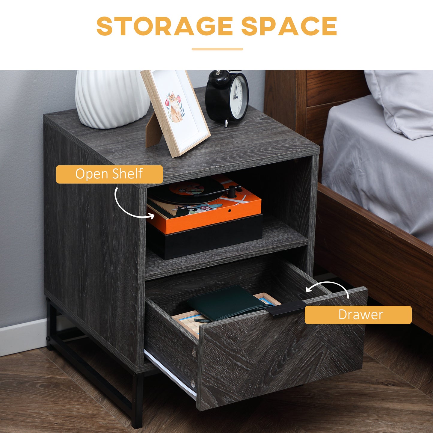 AI62 Decor Bedside Table with Drawer & Shelf