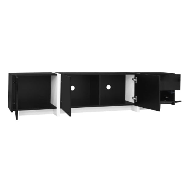 AI62 Decor Sleek Black TV Cabinet with White Contrasting Legs & Storage