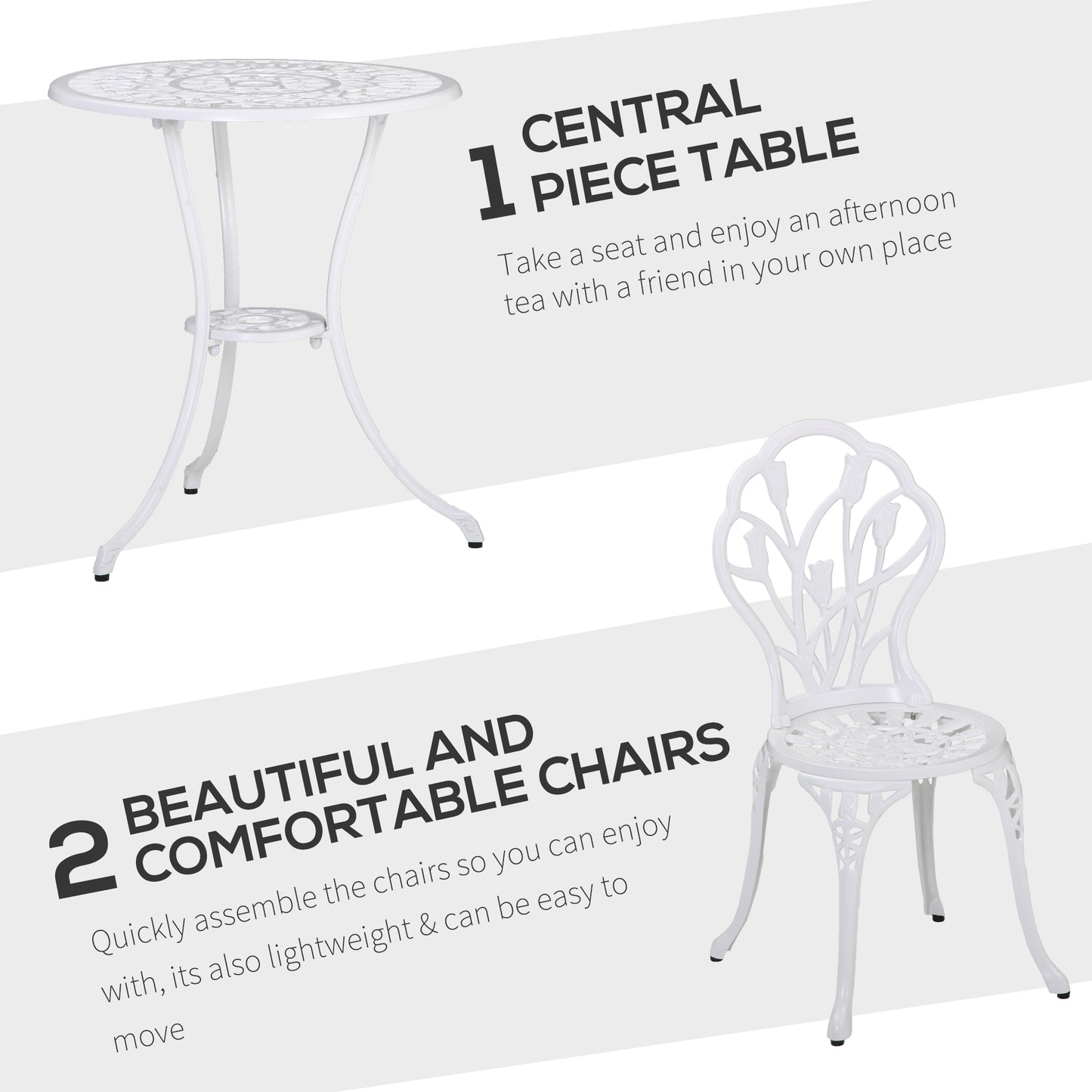 AI62 Decor 3-Piece Patio Bistro Set for 2 Aluminium Table & Chairs