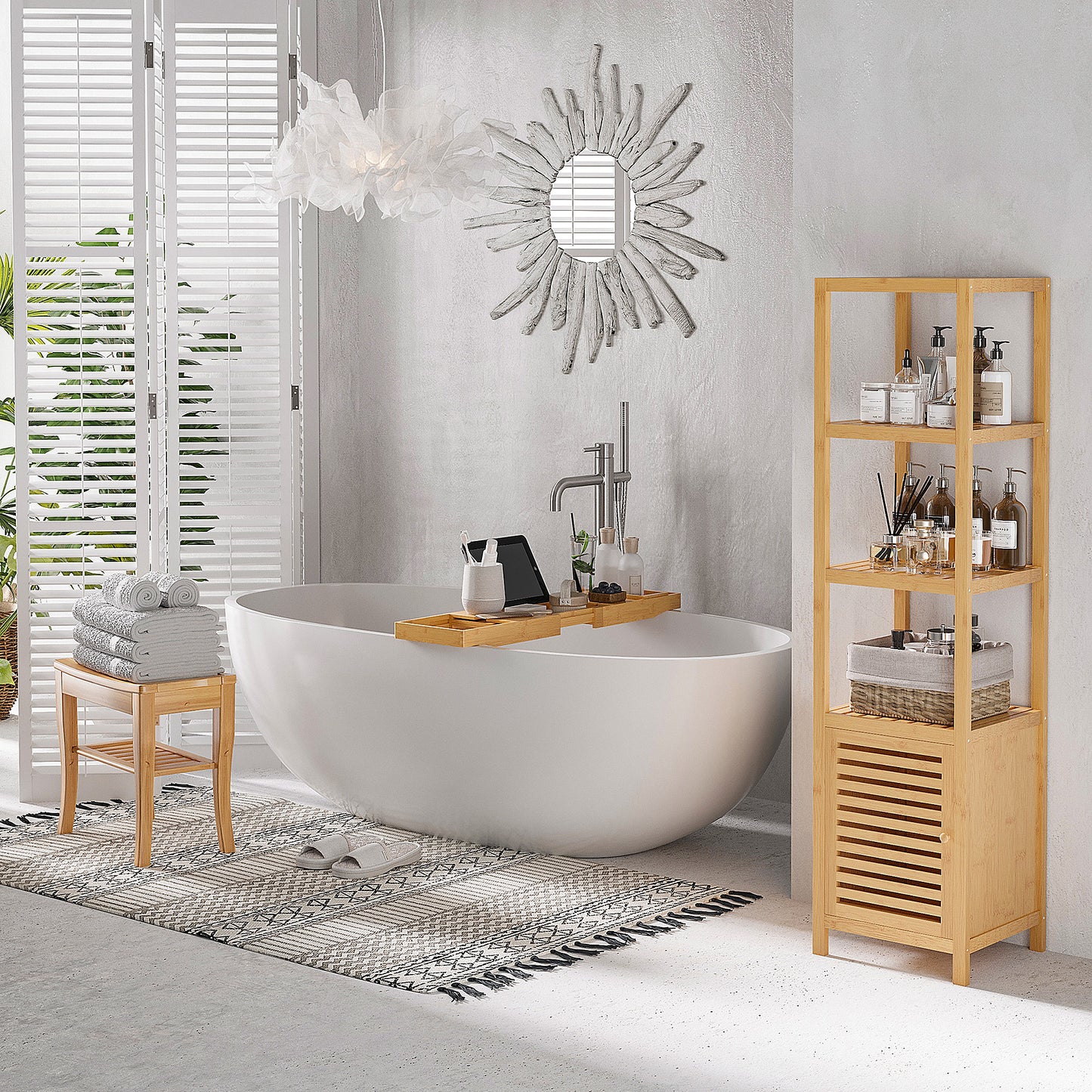 AI62 Decor Slatted Shower Bench with 4 Legs - 45cm