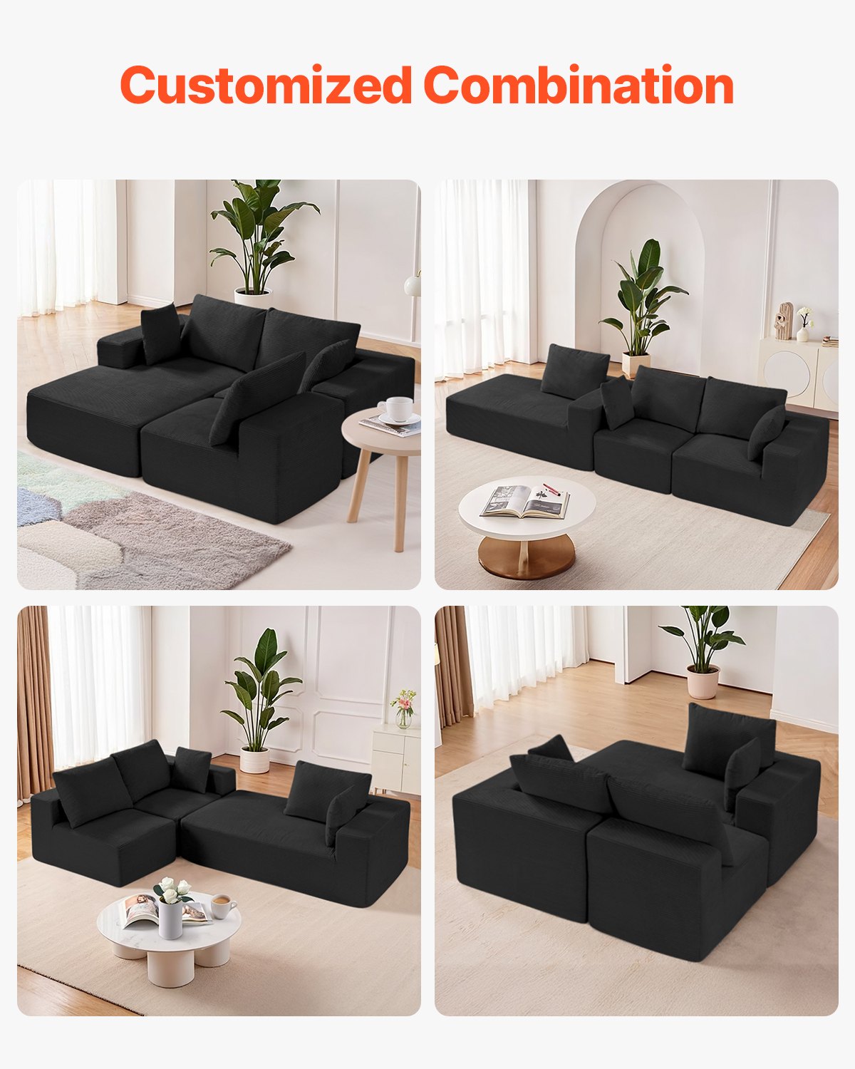 AI62 Decor L-Shaped Modular Sectional Sofa – Black