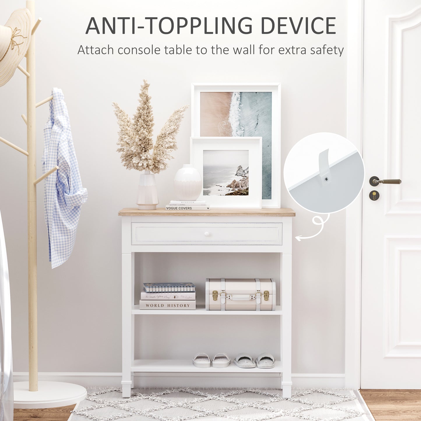 AI62 Decor Console Table with Drawer & Shelves – Retro Home Storage