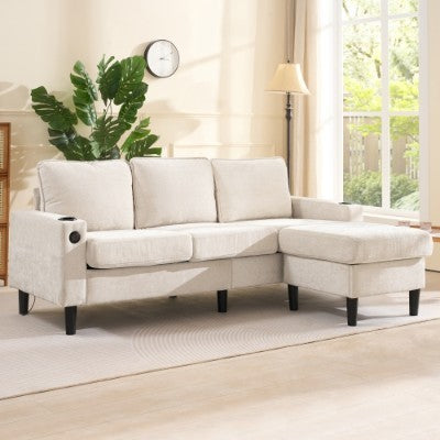 AI62 Decor L-Shaped Sectional Sofa with USB & Cup Holders