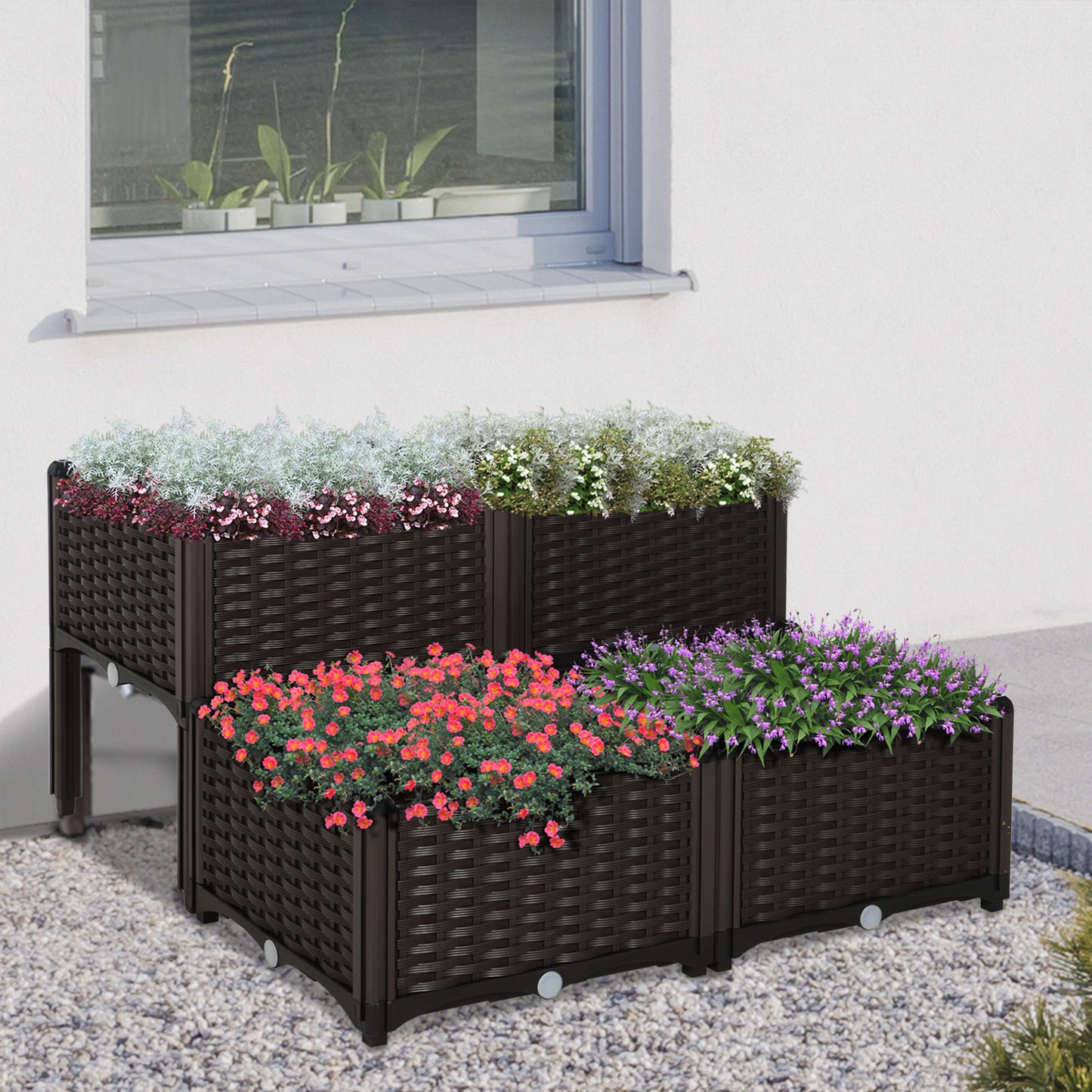 AI62 Decor  4-Piece 26L Garden Raised Bed Planter Box - Brown
