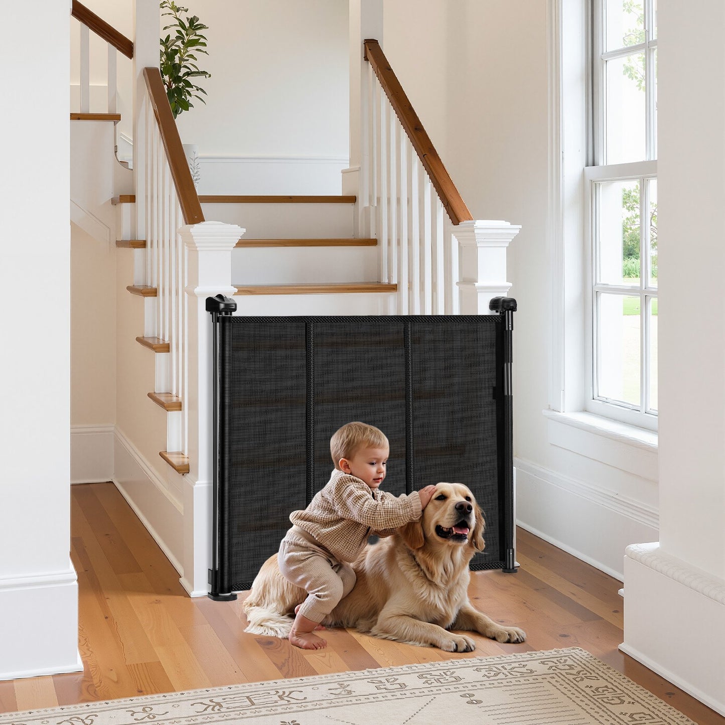 AI62 Decor Retractable Baby Gate, 87 cm H x Up to 180 cm W, Mesh, Black