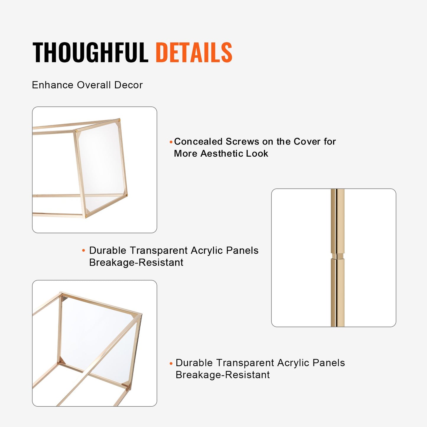 AI62 Decor 2PCS 80cm Gold Wedding Flower Stands with Acrylic Top – Rectangular Metal Display Columns