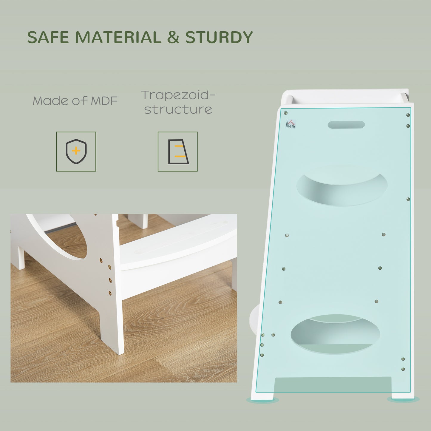 AI62 Decor Kids Adjustable Toddler Step Stool with Safety Rail – White
