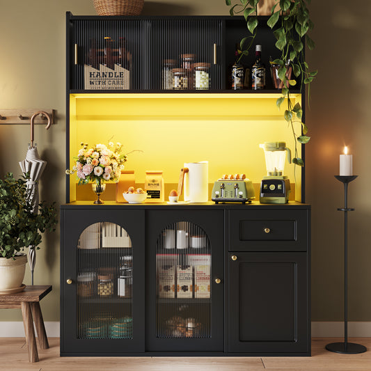 AI62 Decor Tall Kitchen Cabinet 120×35×167cm with LED – Black