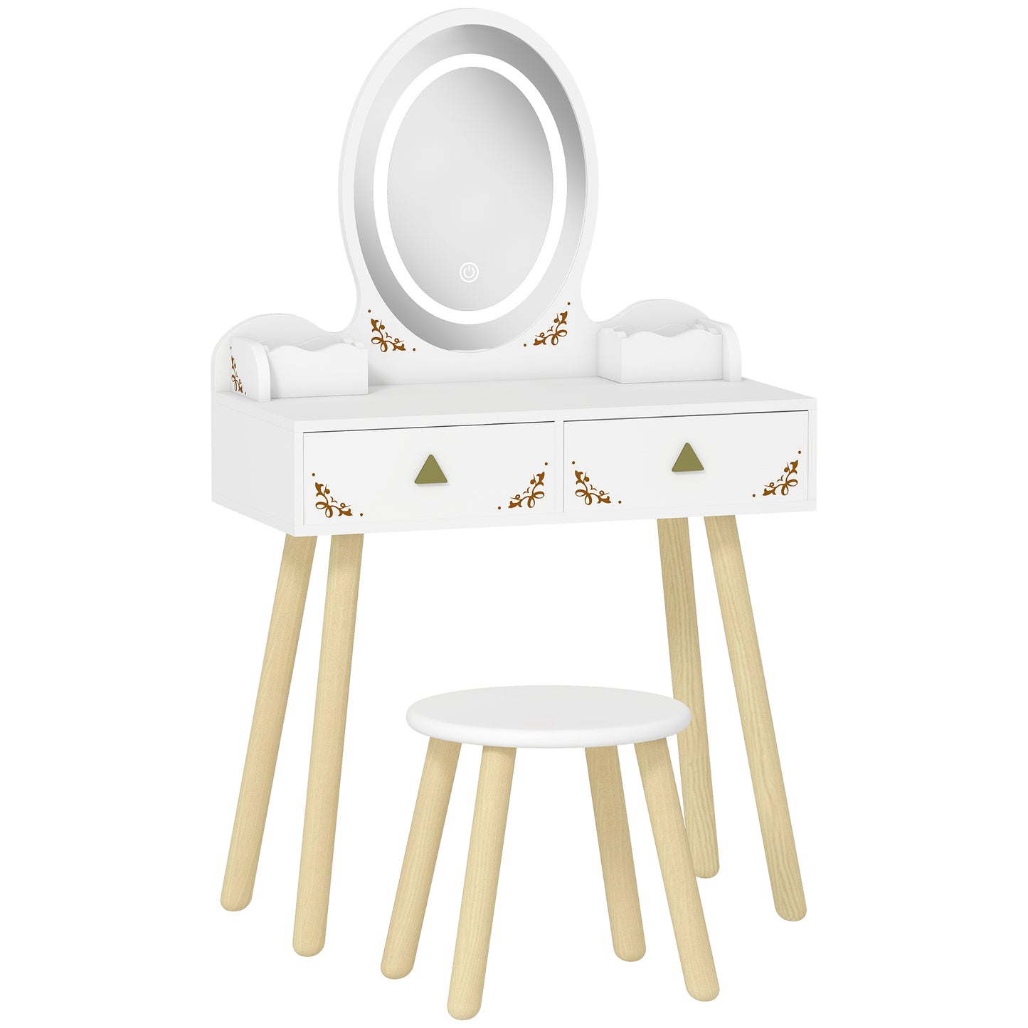 AI62 Decor Kids Vanity Set with LED Mirror & Chair – White