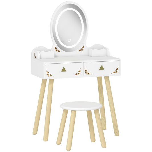 AI62 Decor Kids Vanity Set with LED Mirror & Chair – White
