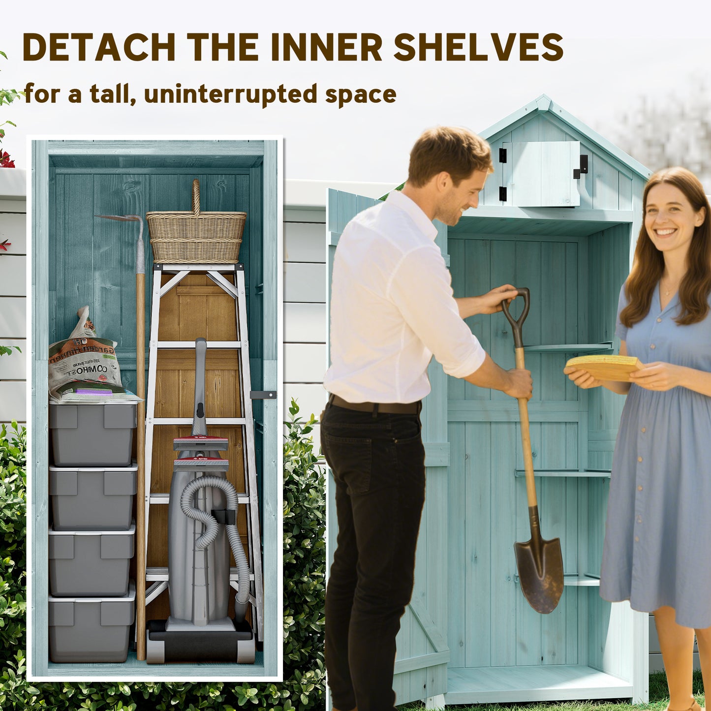 AI62 Decor Garden Shed with 3 Shelves, Outdoor Storage Cabinet – Blue