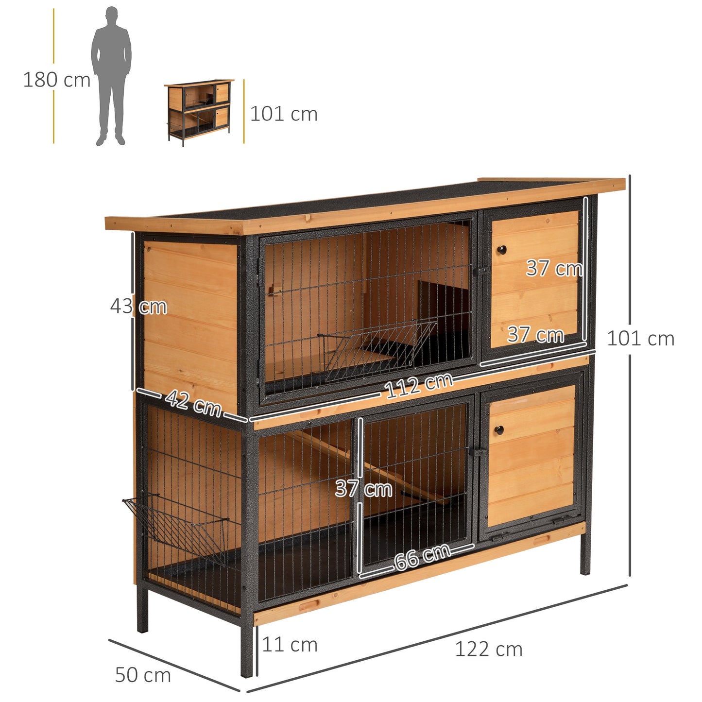 AI62 Decor Rabbit Hutch with Metal Frame & Openable Roof