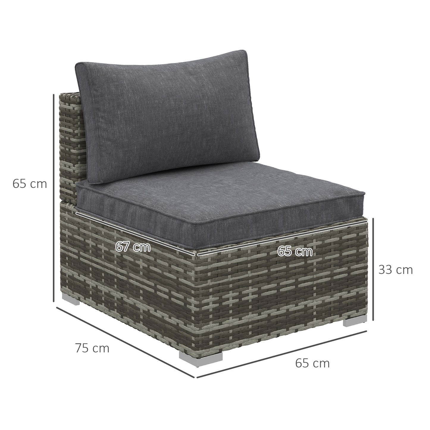 AI62 Decor Armless Rattan Garden Chair with Cushion – Deep Grey
