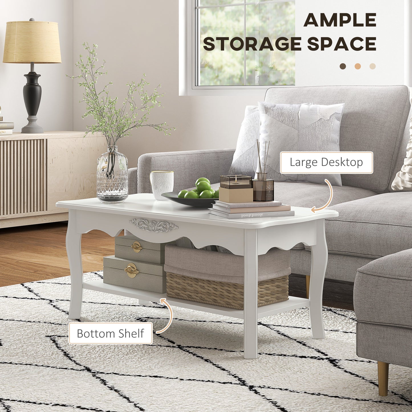 AI62 Decor White Coffee Table with Storage Shelf