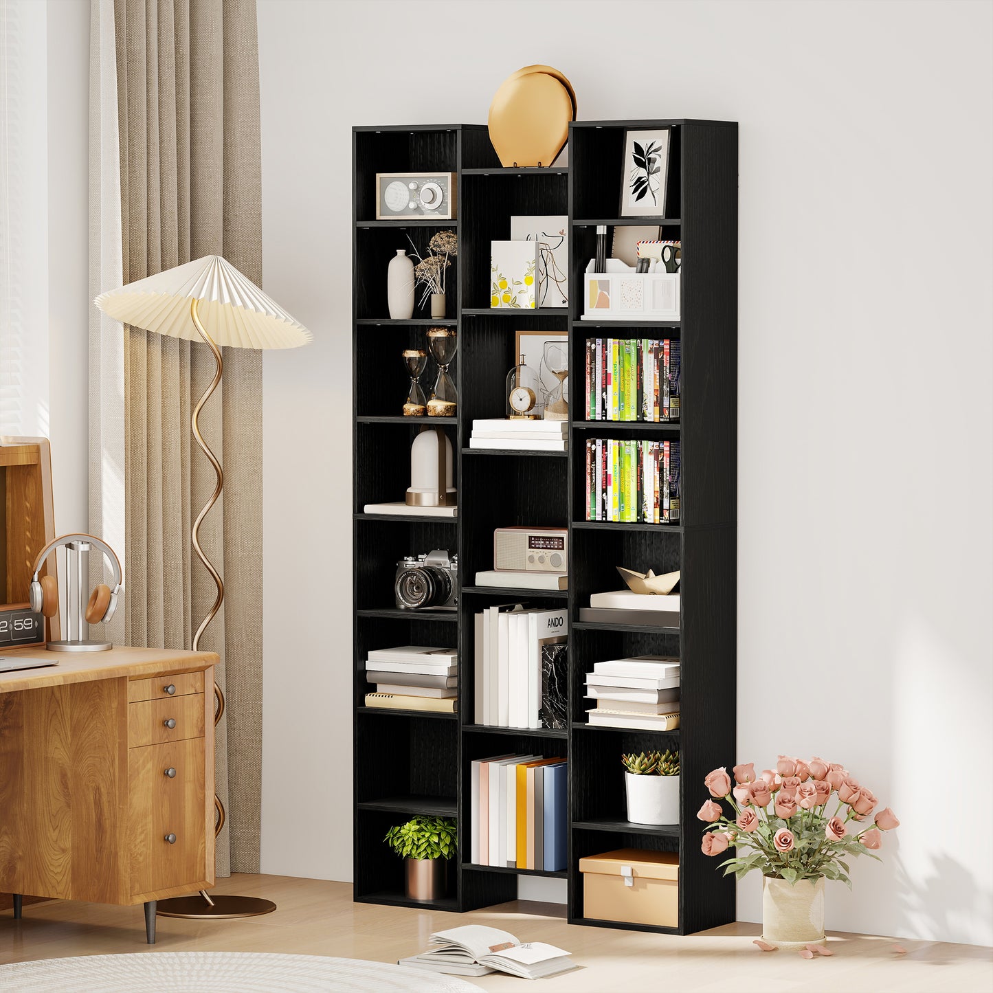 AI62 Decor 21-Compartment Black Bookshelf