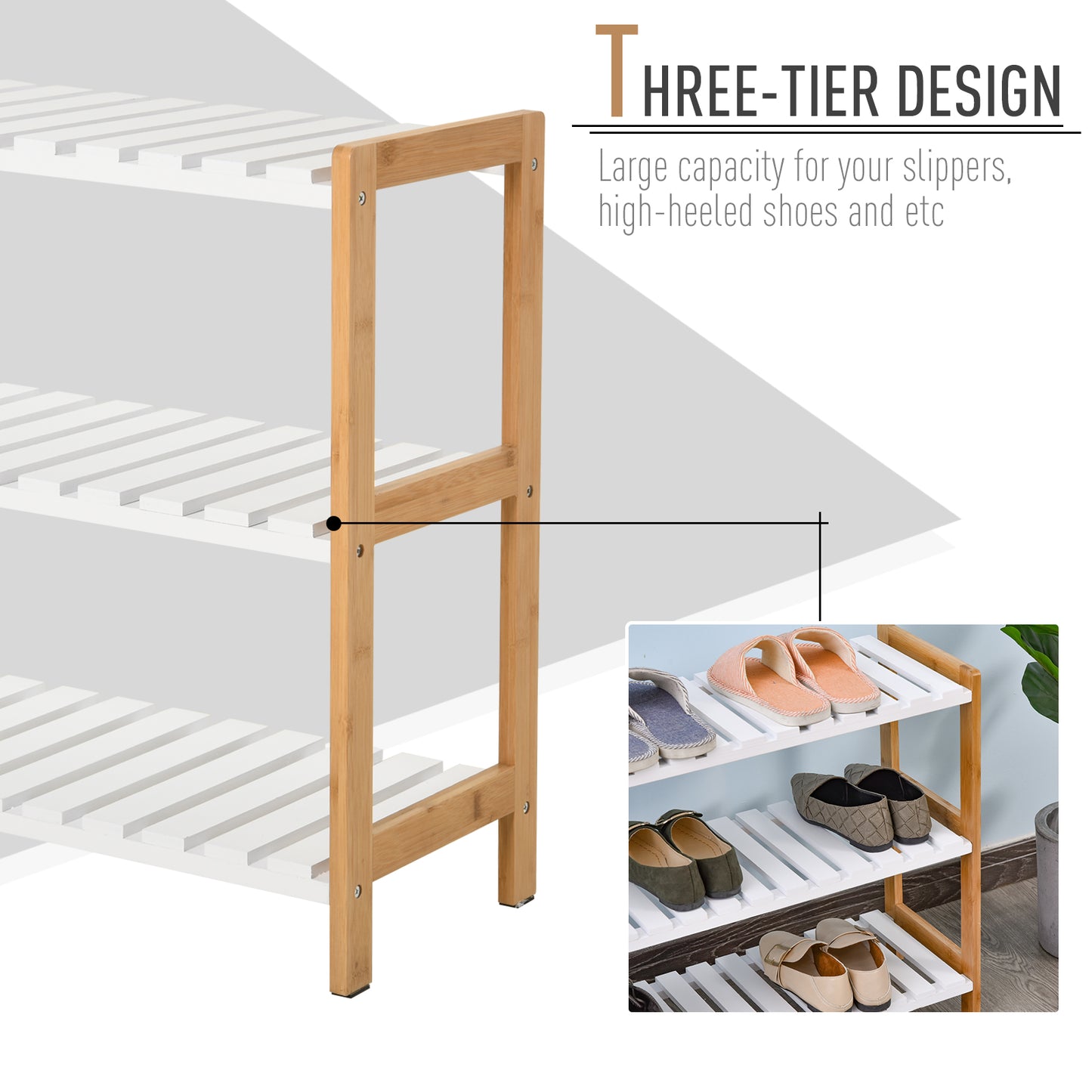 AI62 Decor 3-Tier Wooden Shoe Rack with Slatted Shelves – Natural (70 x 26 x 57.5 cm)