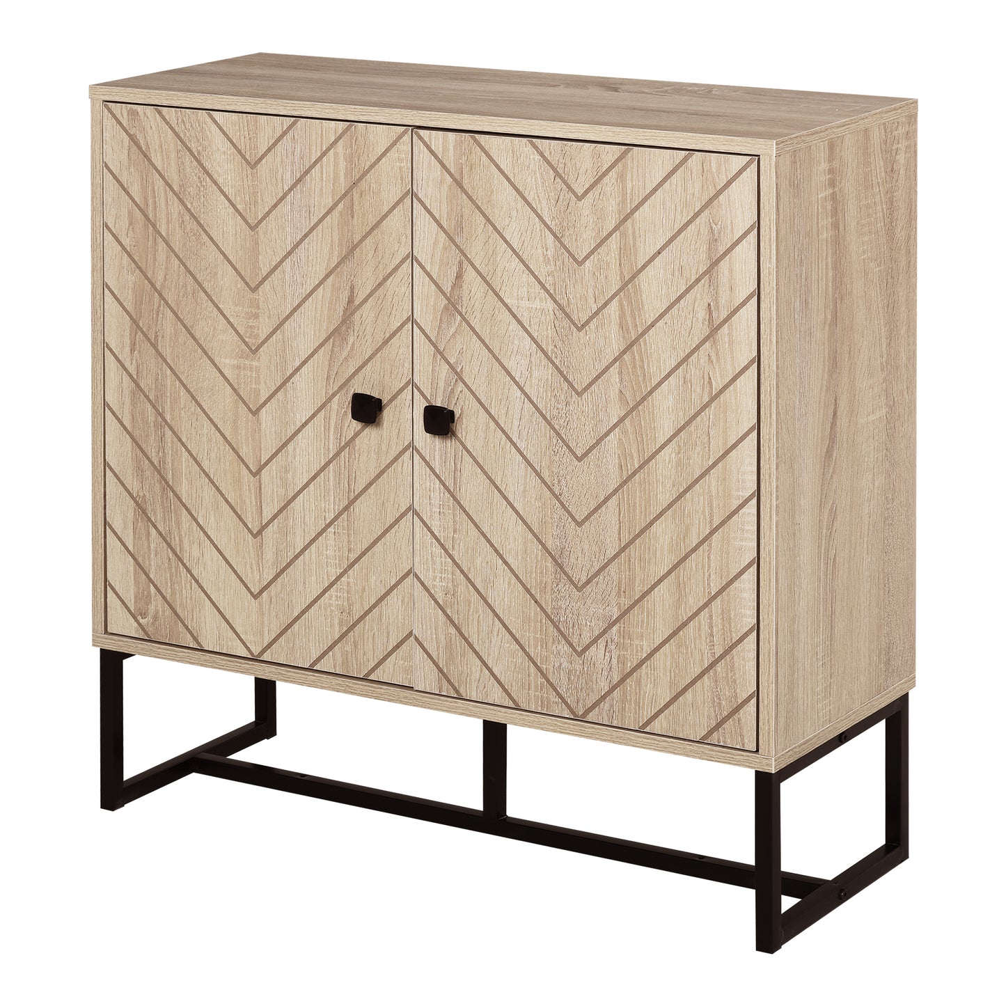 AI62 Decor 2-Tier MDF Storage Cabinet with Steel Frame & Handles – Oak, 80x80x29.5cm
