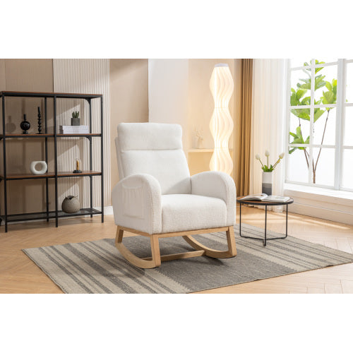 AI62 Decor Modern Rocking Chair with Padded Seat – Beige Teddy Fabric
