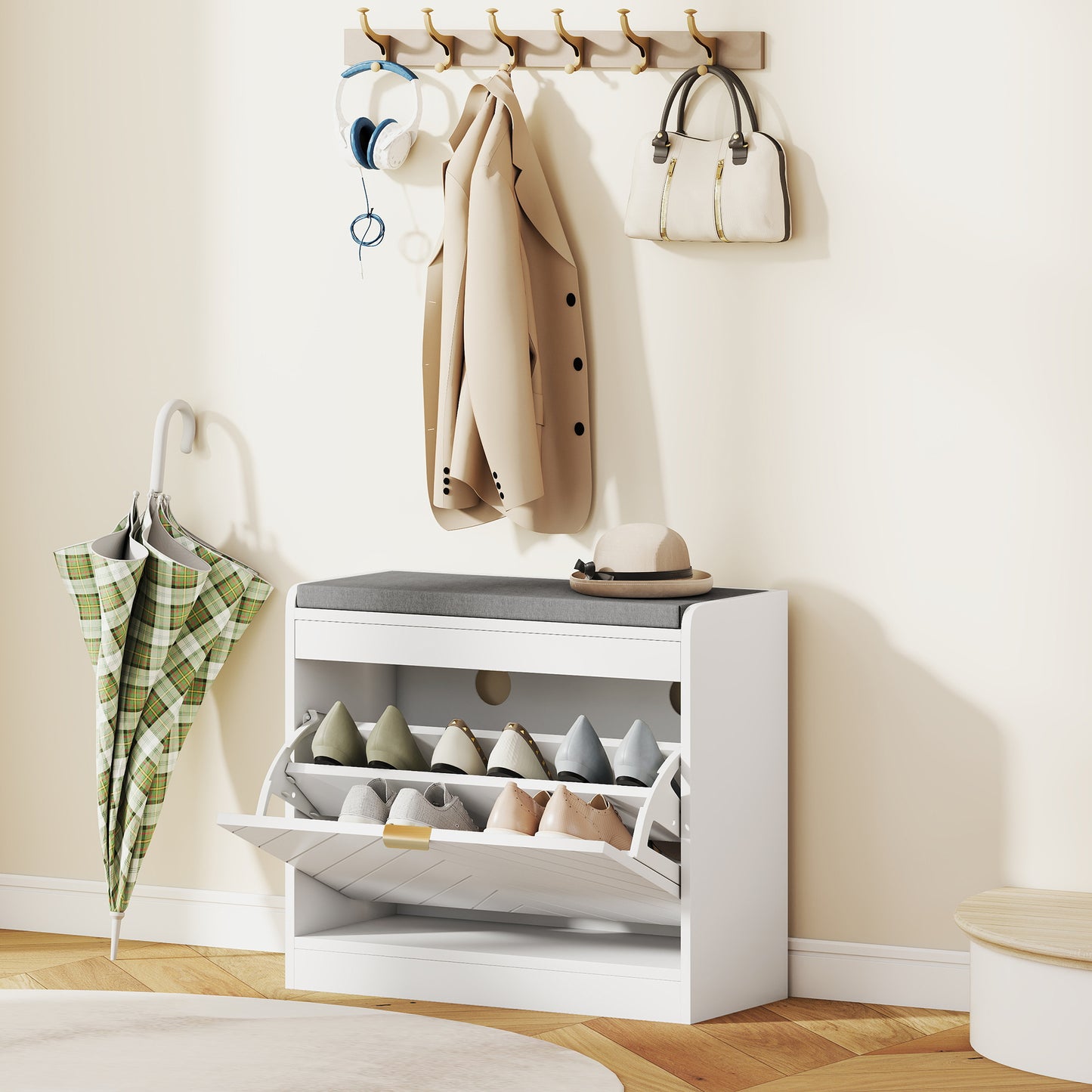 AI62 Decor Shoe Storage Bench with Seat & Flip Drawer