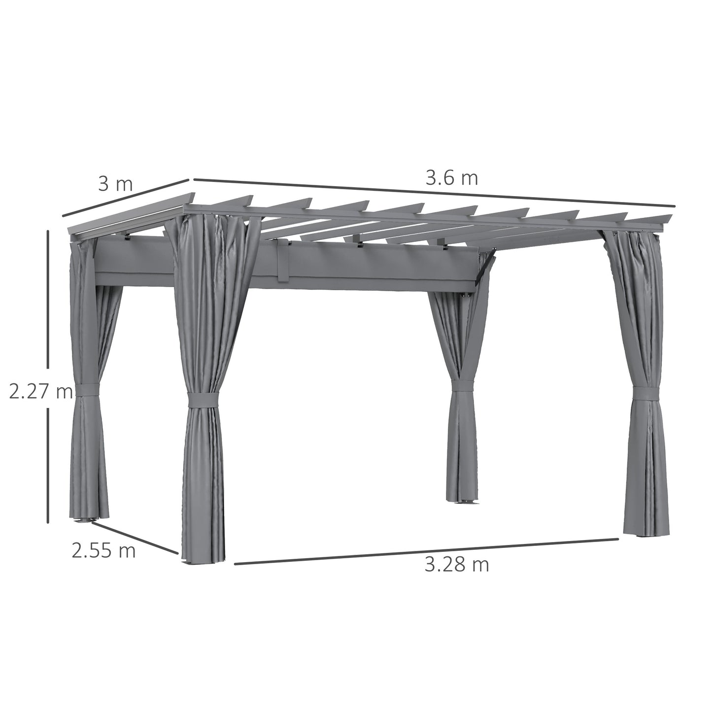 AI62 Decor 3.6x3m Pergola with Adjustable Roof & Privacy Curtains