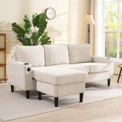 AI62 Decor L-Shaped Sectional Sofa with USB & Cup Holders