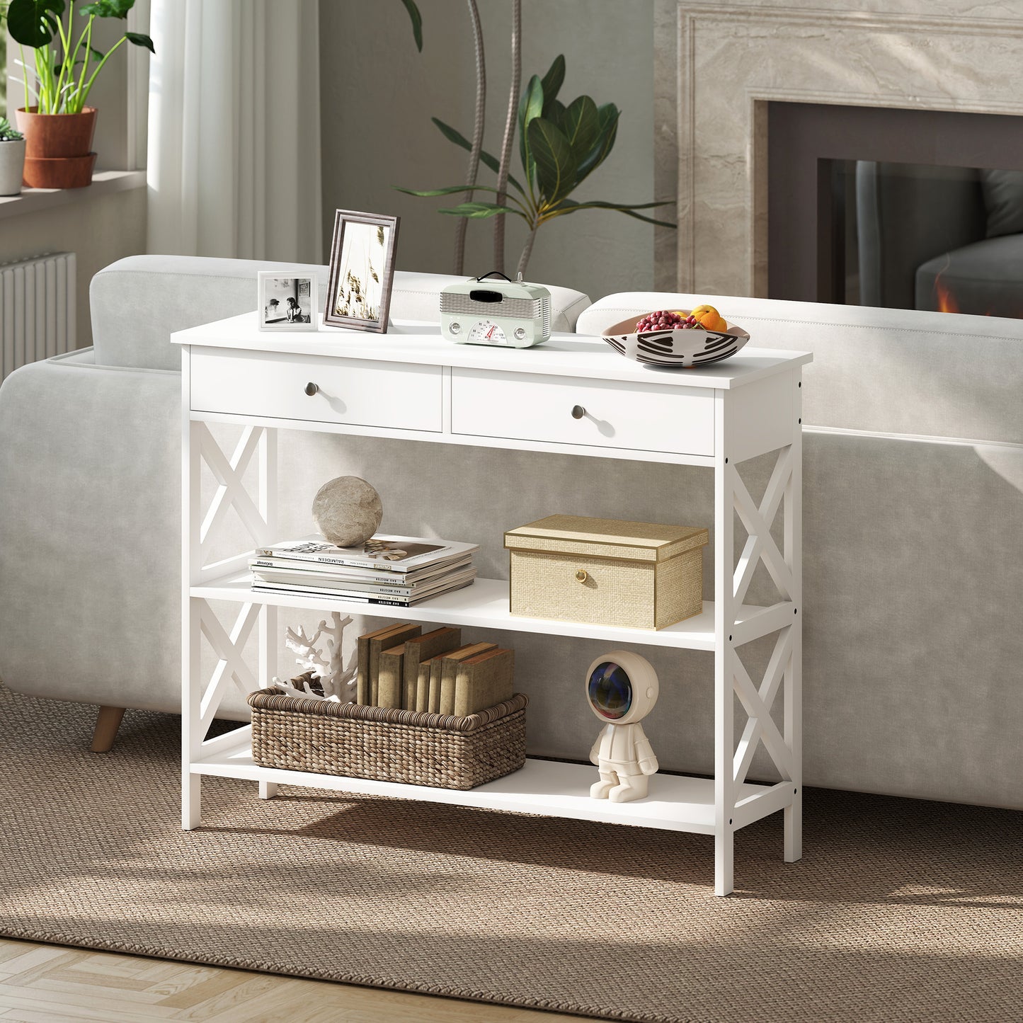 AI62 Decor  Modern White Side Desk with Storage Drawers