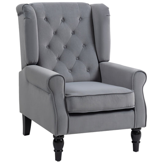 AI62 Decor Wingback Accent Chair Retro Button Tufted Light Grey