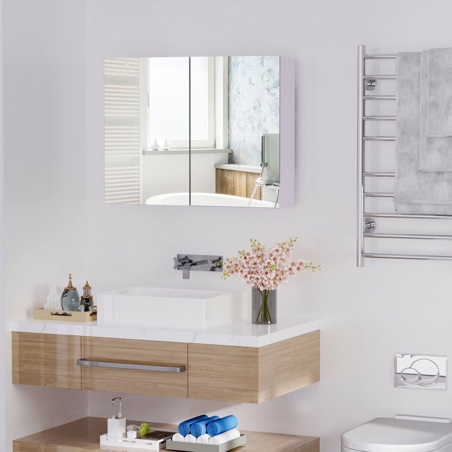 AI62 Decor 80 X 15 Cm Double Door Bathroom Mirror Cabinet - White