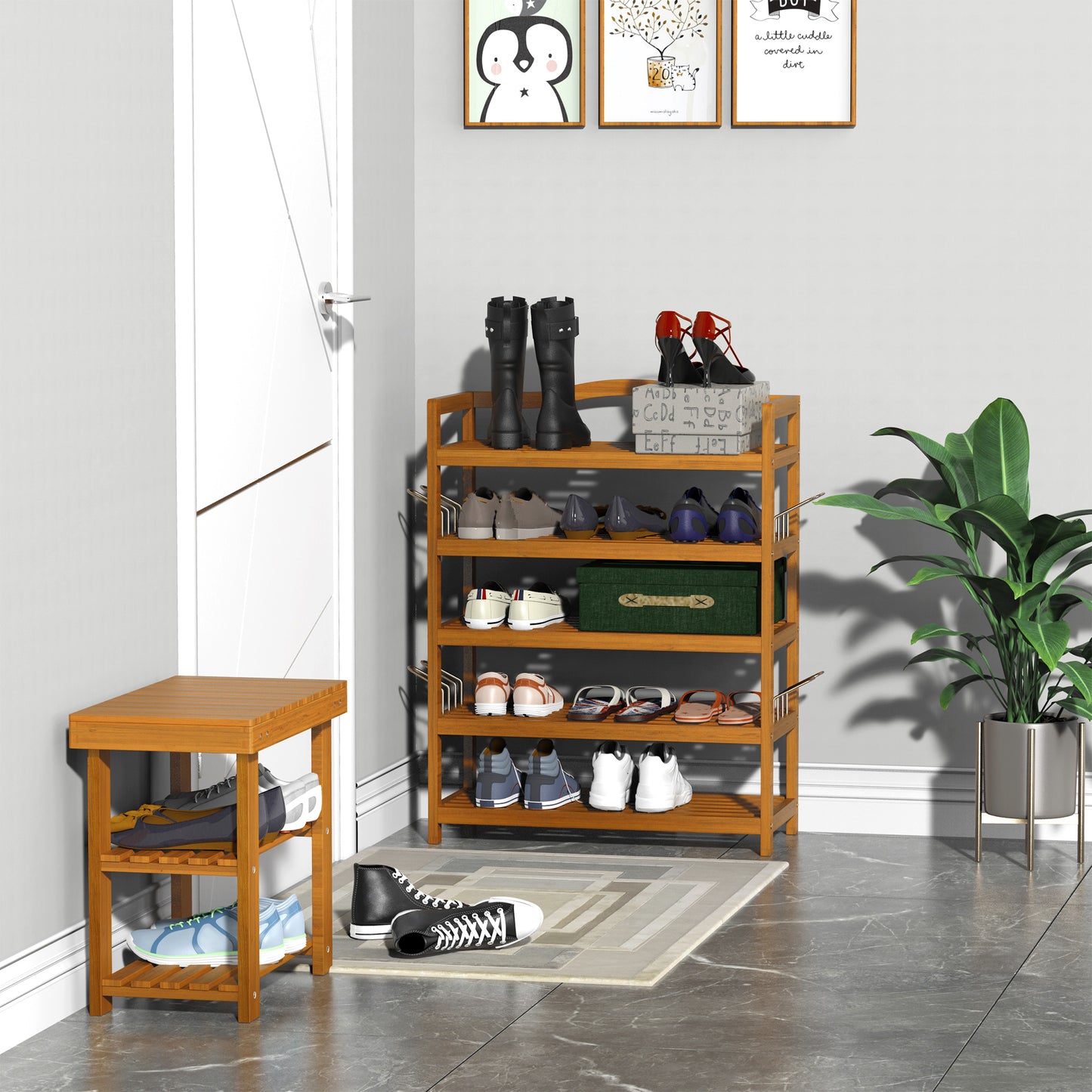 AI62 Decor 3-Tier Kitchen Trolley with Wheels, White & Oak