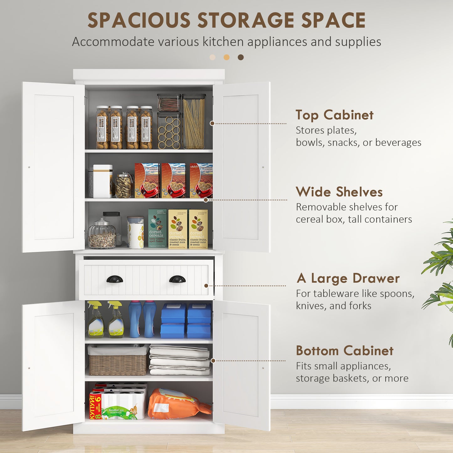 AI62 Decor Kitchen Storage Cabinet With Drawer And Adjustable Shelves - White