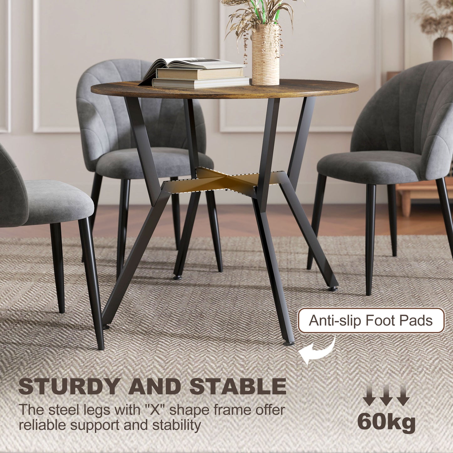 AI62 Decor Rustic Brown Round Table - 90x76cm