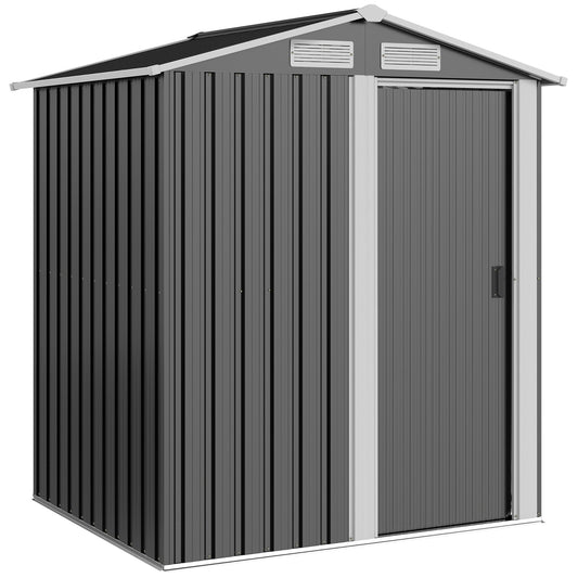 AI62 Decor Garden Metal Tool Shed with Sliding Door & Sloped Roof, Grey