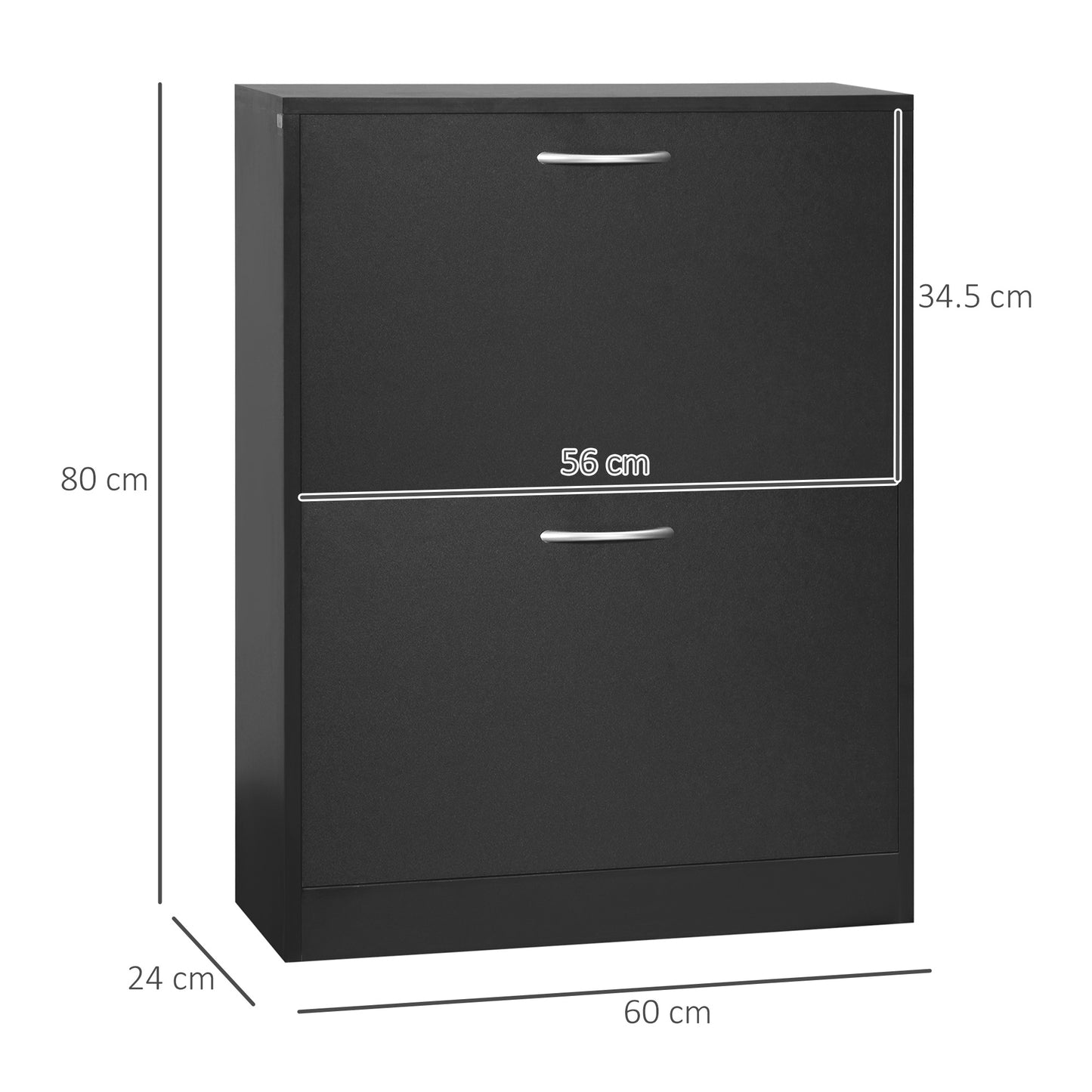 AI62 Decor 2-Drawer Narrow Shoe Cabinet with Flip Doors – Black