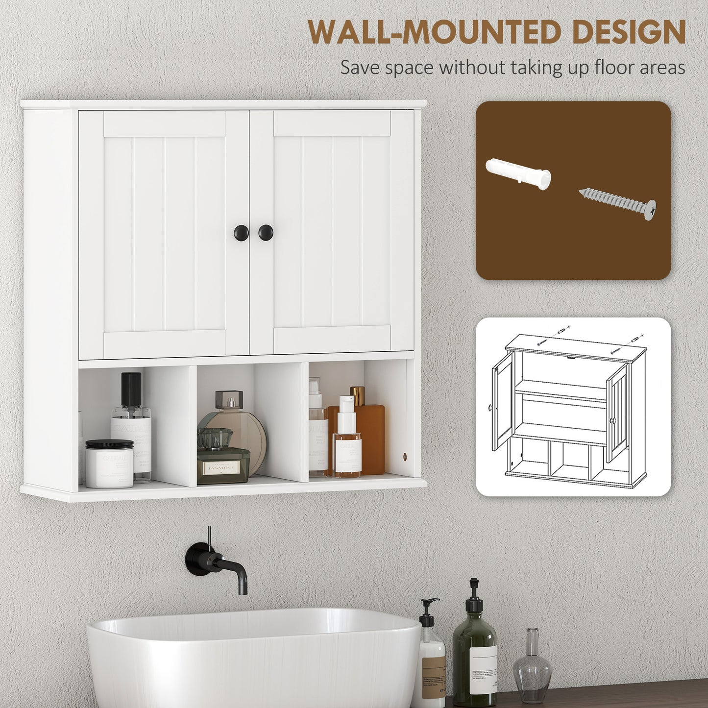 AI62Decor White Wall-Mounted Medicine Cabinet with Open Compartments