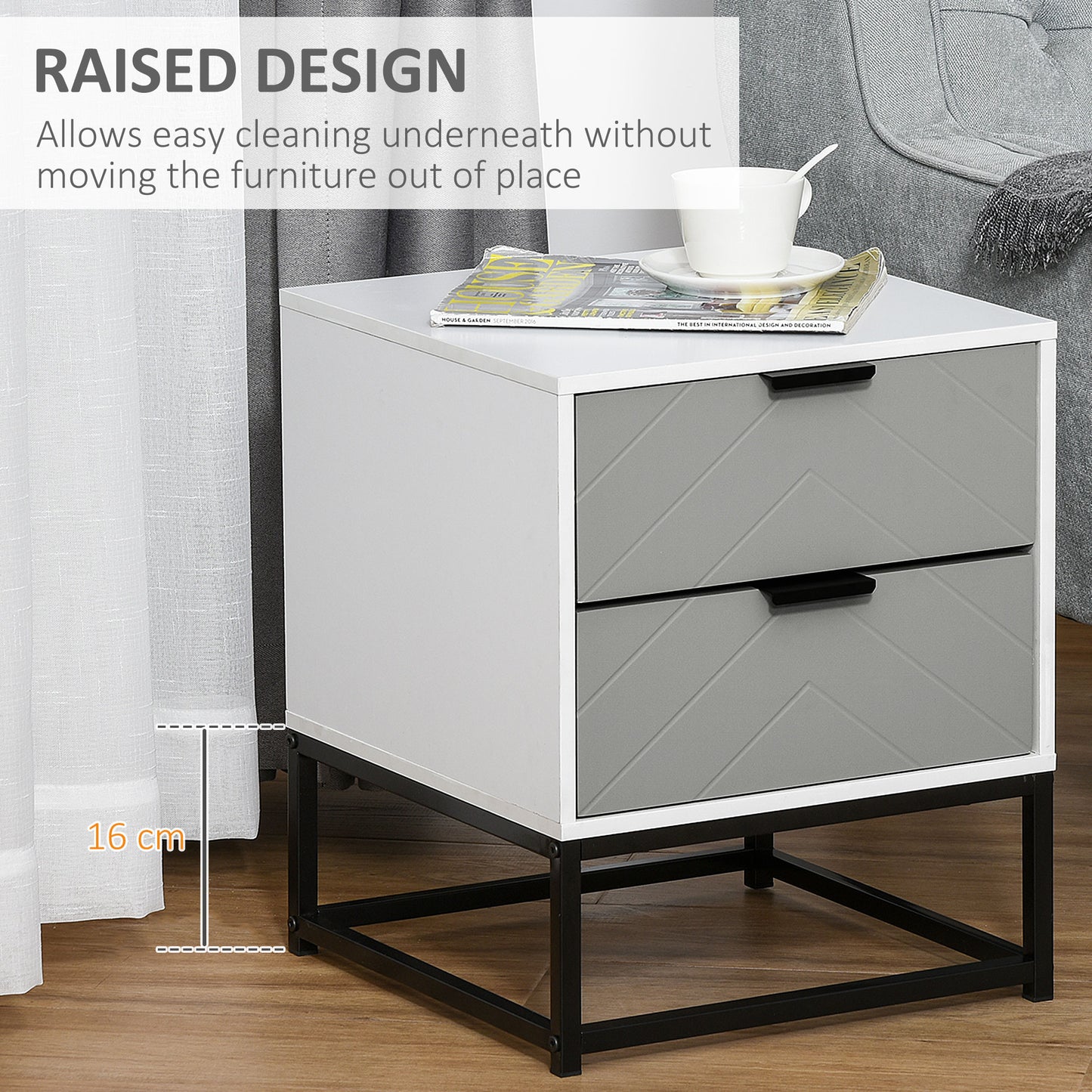 AI62 Decor2 Drawer Bedside Cabinet with Metal Base