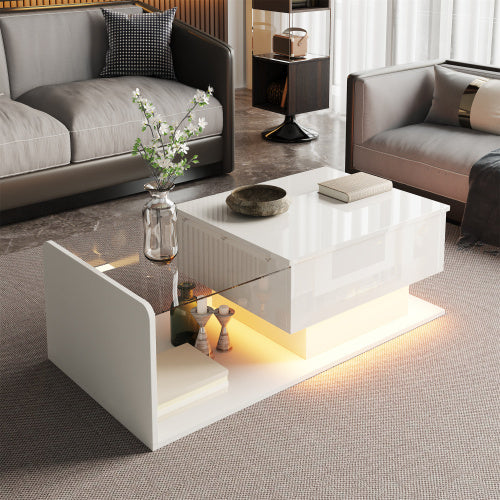 AI62 Decor High-Gloss White Coffee Table with LED Effect