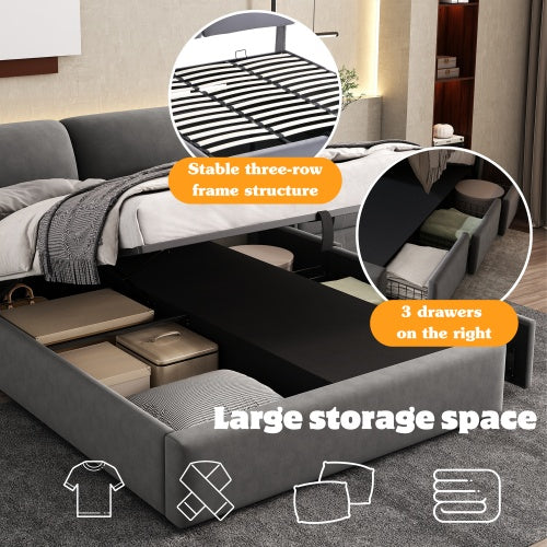 AI62 Decor Upholstered King Size Bed with Hydraulic Mechanism and storage