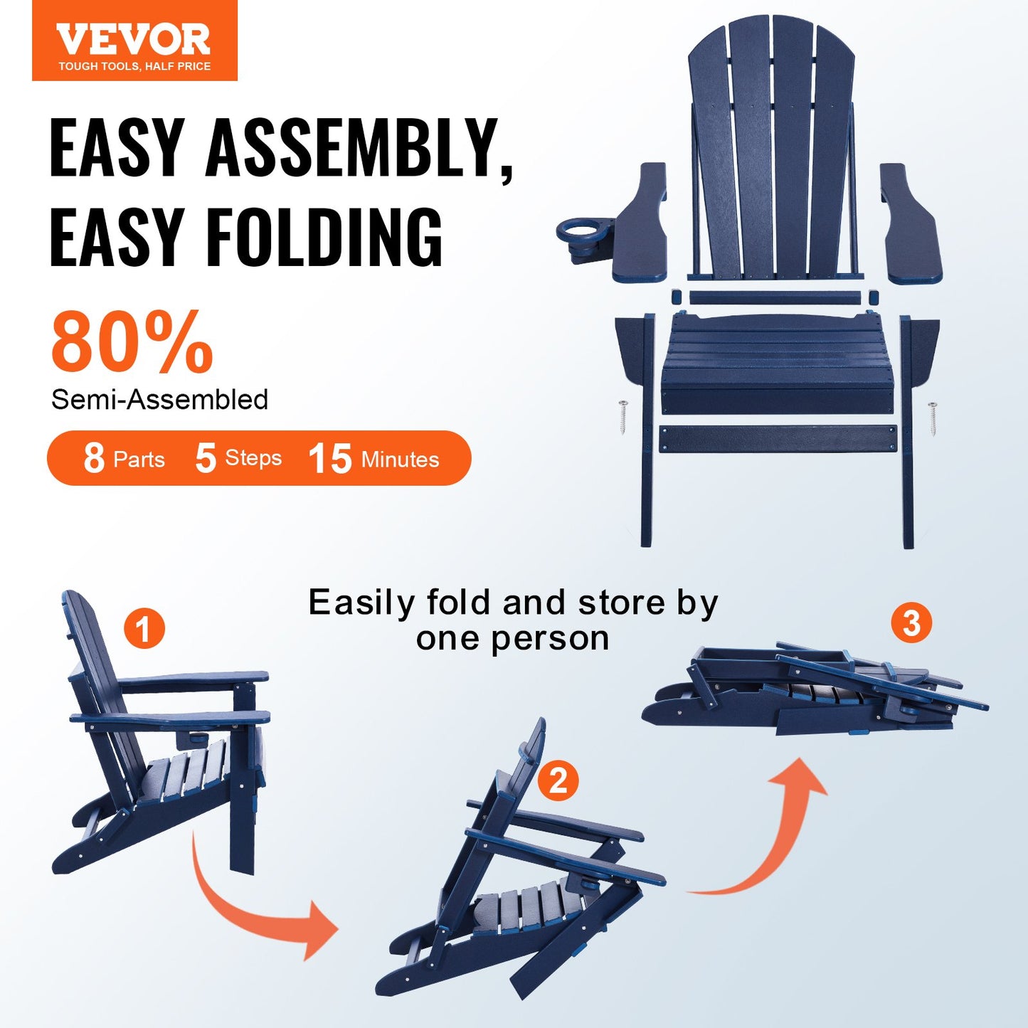 AI62 Decor Set of 2 Adirondack Folding Chairs – Navy Blue