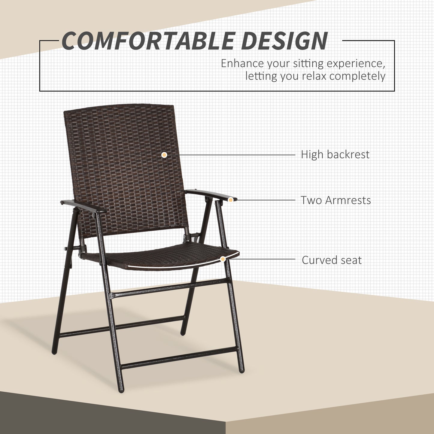 AI62 Decor Set Of Two Folding Rattan Seat Chairs - Brown