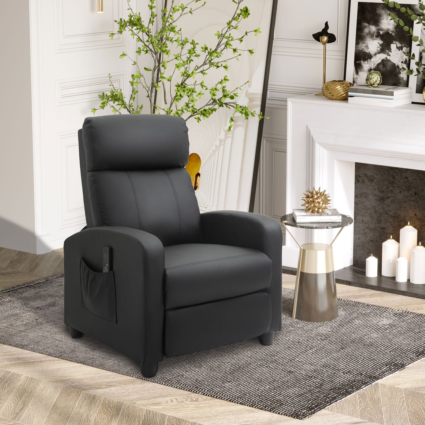AI62 Decor Massage Recliner Armchair 150° Faux Leather Black