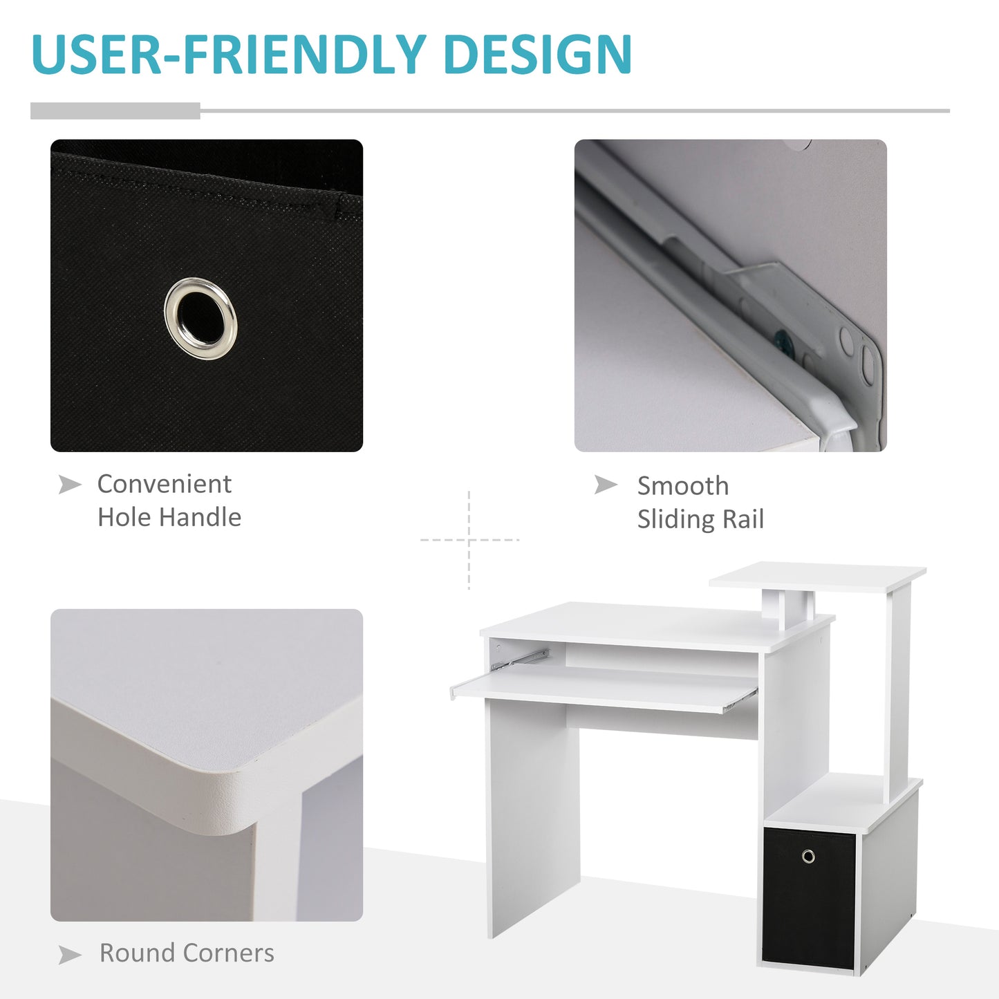 AI62 Decor Computer Desk with Keyboard Tray & Storage Drawer – White