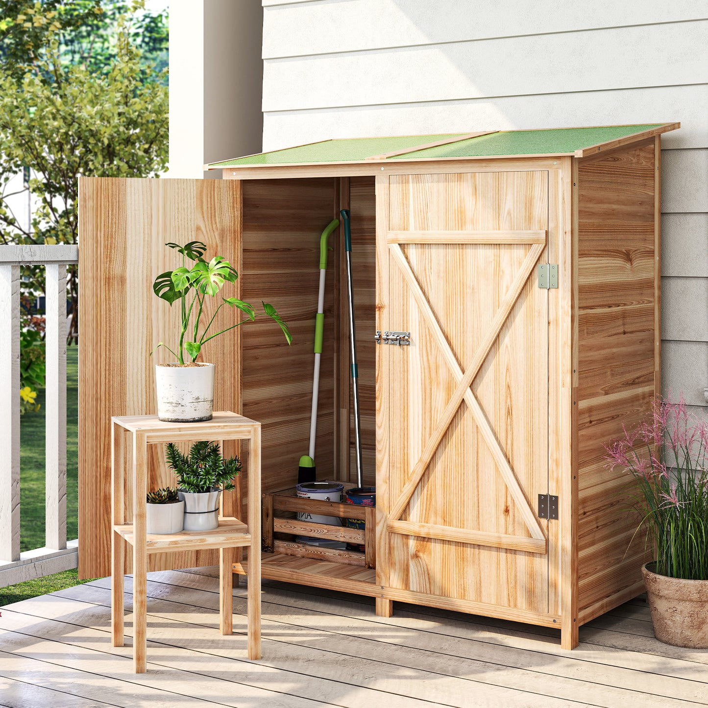 AI62 Decor 140 X 75 Fir Wood Garden Shed, With Asphalt Roof - Natural