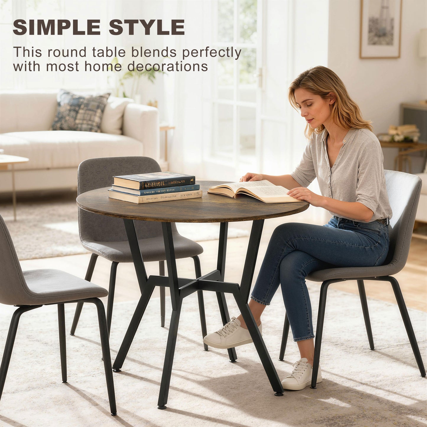 AI62 Decor Rustic Brown Round Table - 90x76cm