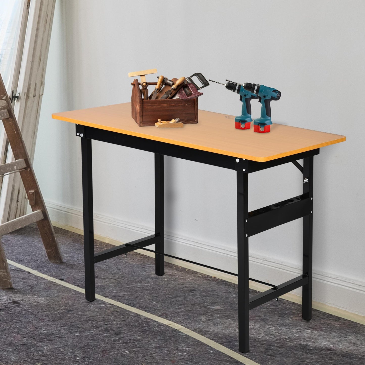 AI62 Decor 100 cm Foldable Garage Workbench with MDF Top & Steel Frame