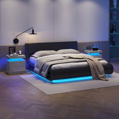 LED Bedside Nightstand with 2 Drawers AI62Decor